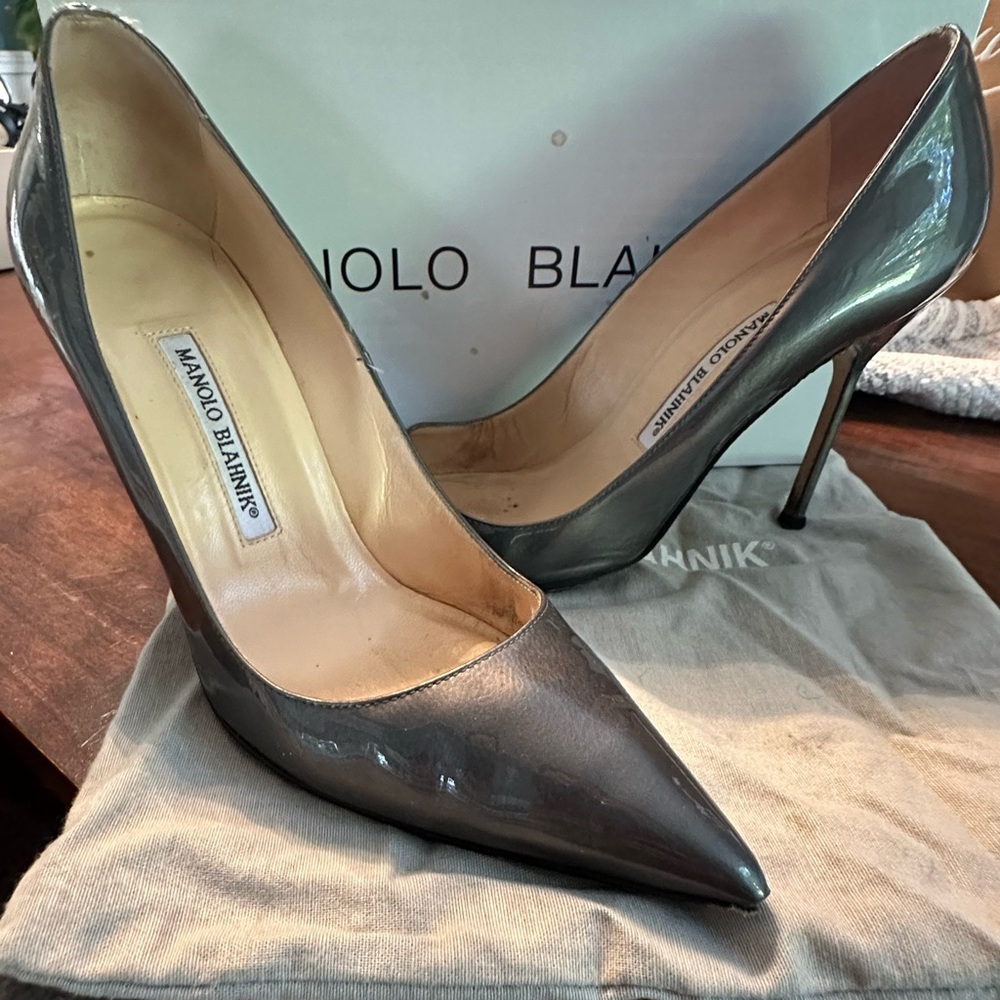Manolo Blahnik Metallic Gray Heels